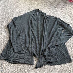 Eileen Fisher Open-Front Ribbed Cardigan - Olive 100% Organic Linen